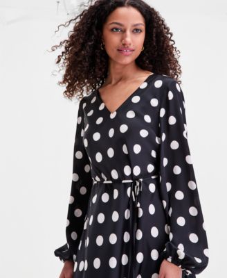 Women's Blouson-Sleeve Belted Midi Dress