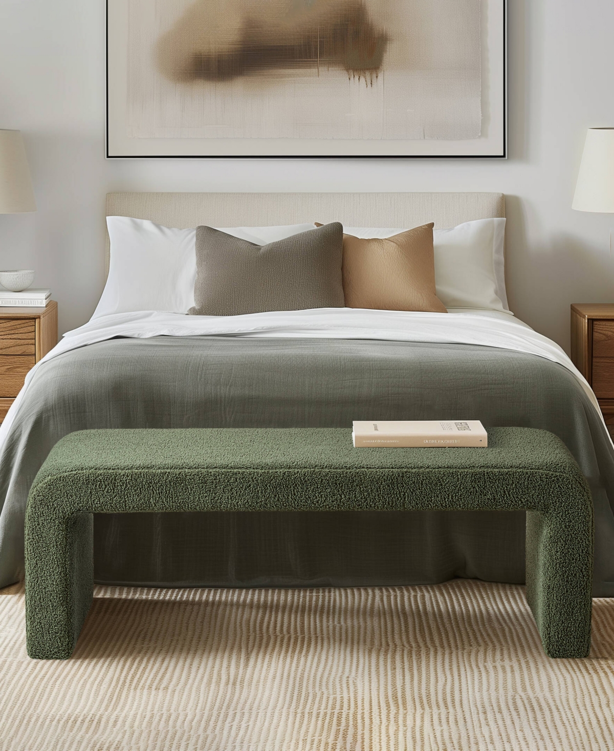 Ink+ivy Steve 52"w Boucle Waterfall Bench In Green