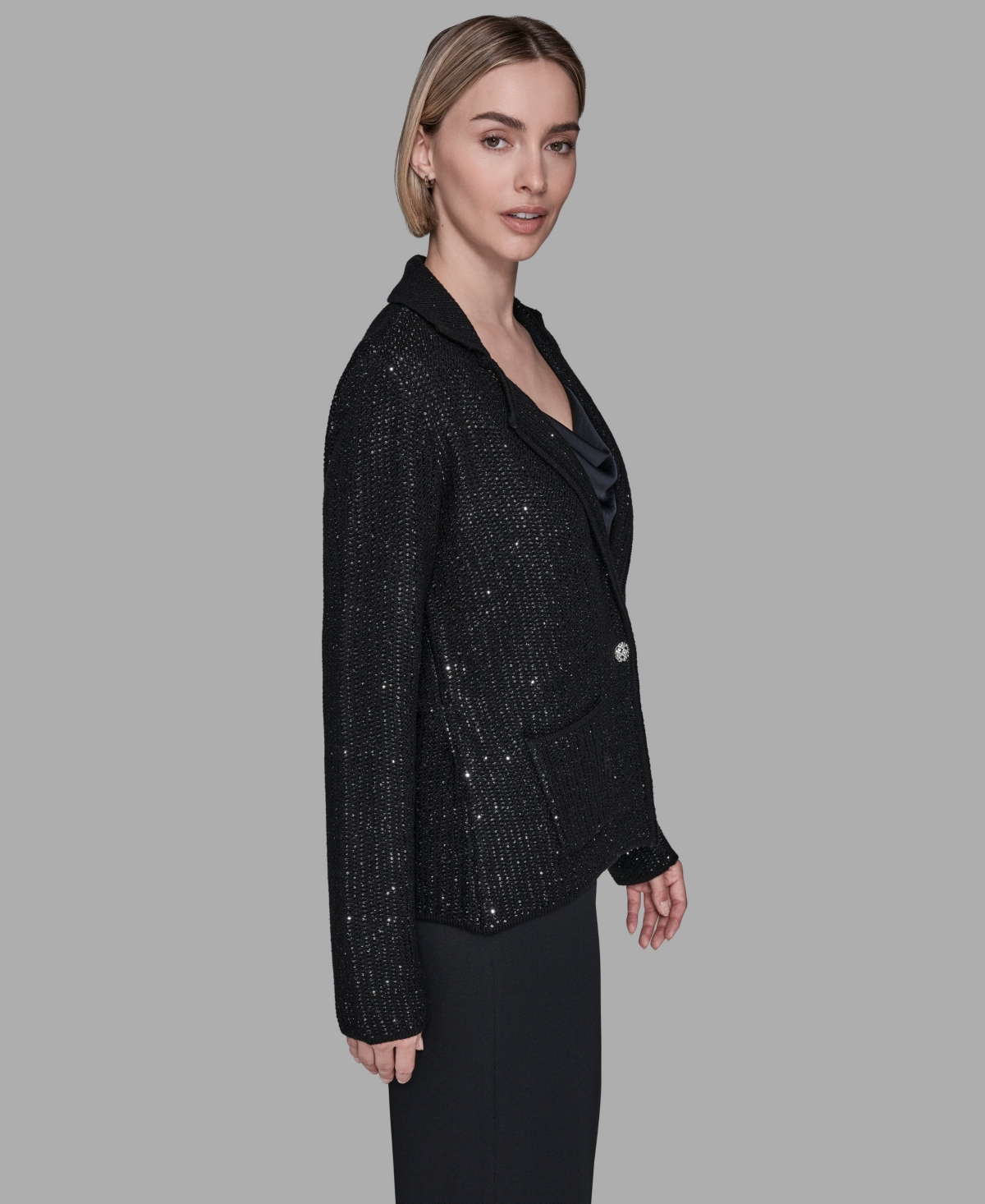 Karl Lagerfeld Paris Women's Sequined Knit Long-Sleeve Jacket