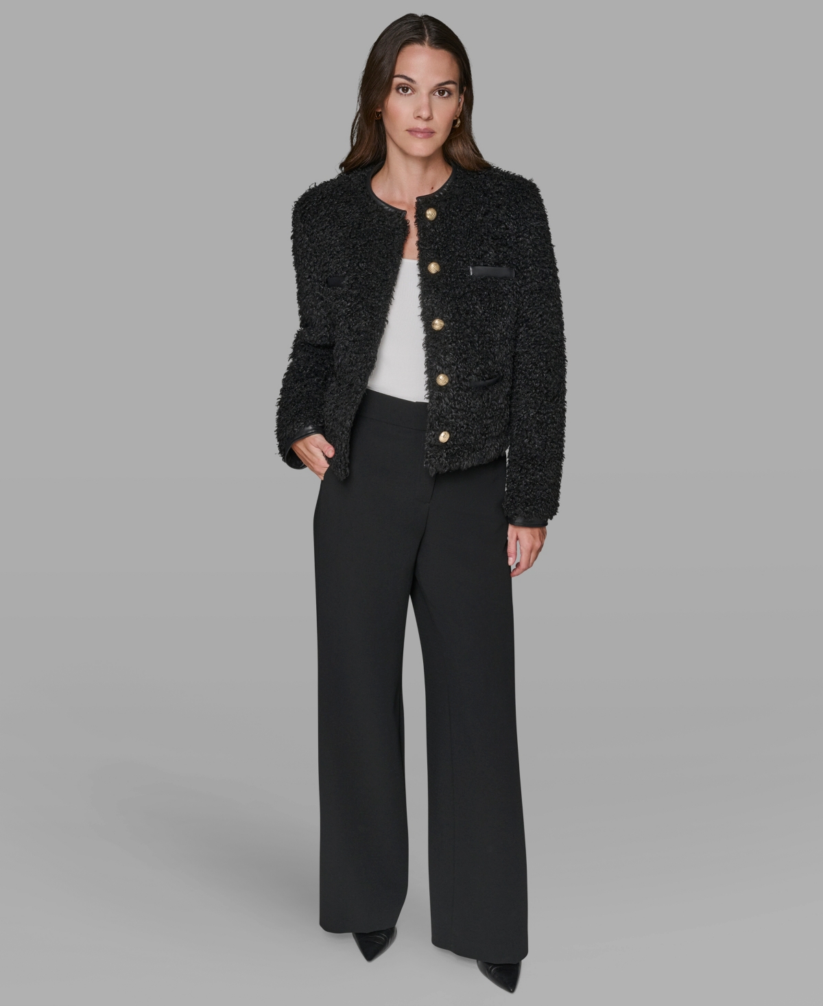 Karl Lagerfeld Paris Women's Crewneck Pocket Detail Jacket