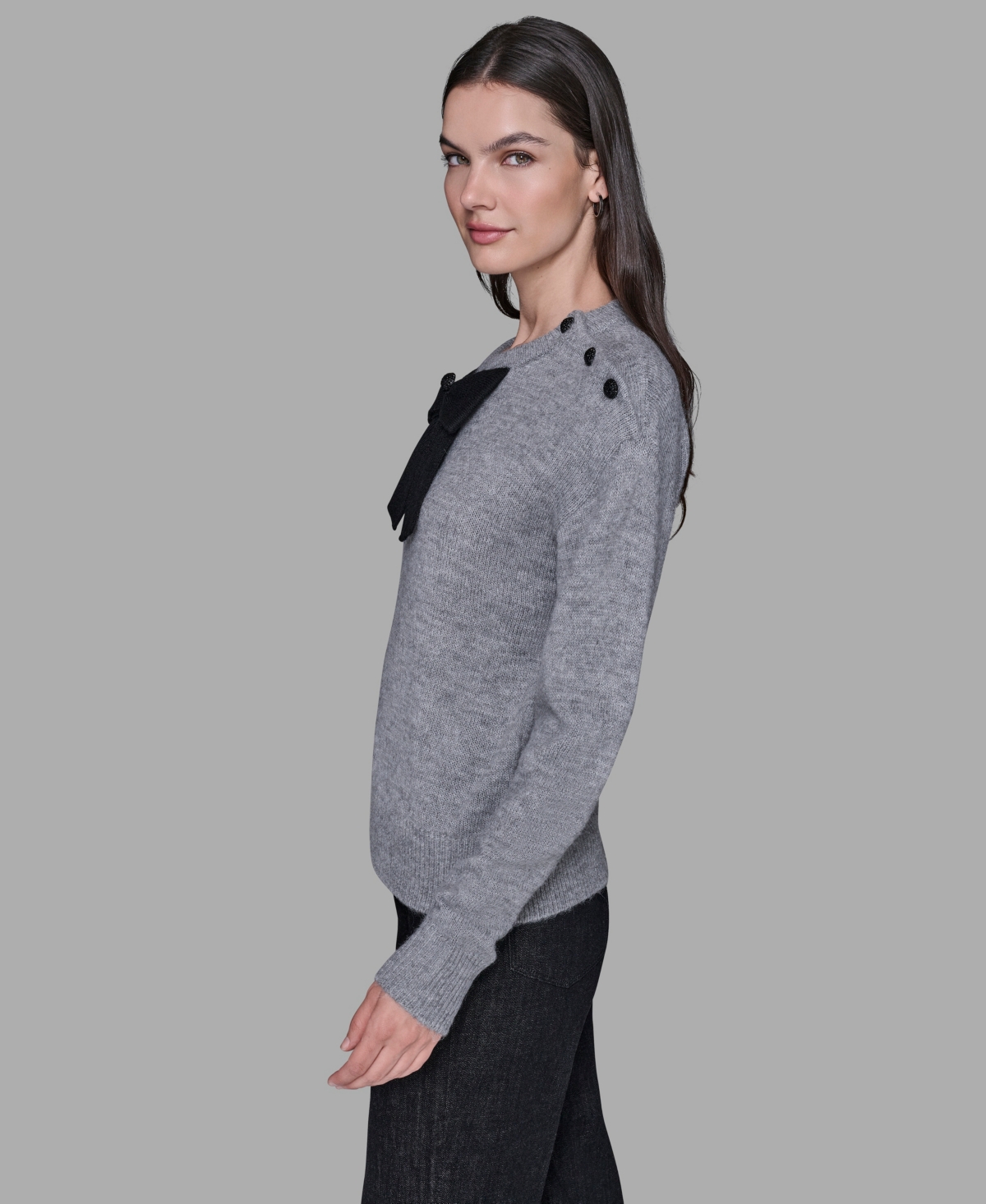Karl Lagerfeld Women's Big Bow Applique Long Sleeve Sweater In Gray