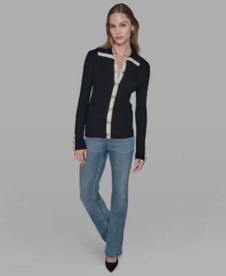 Women's Open Collar Button Down Sweater