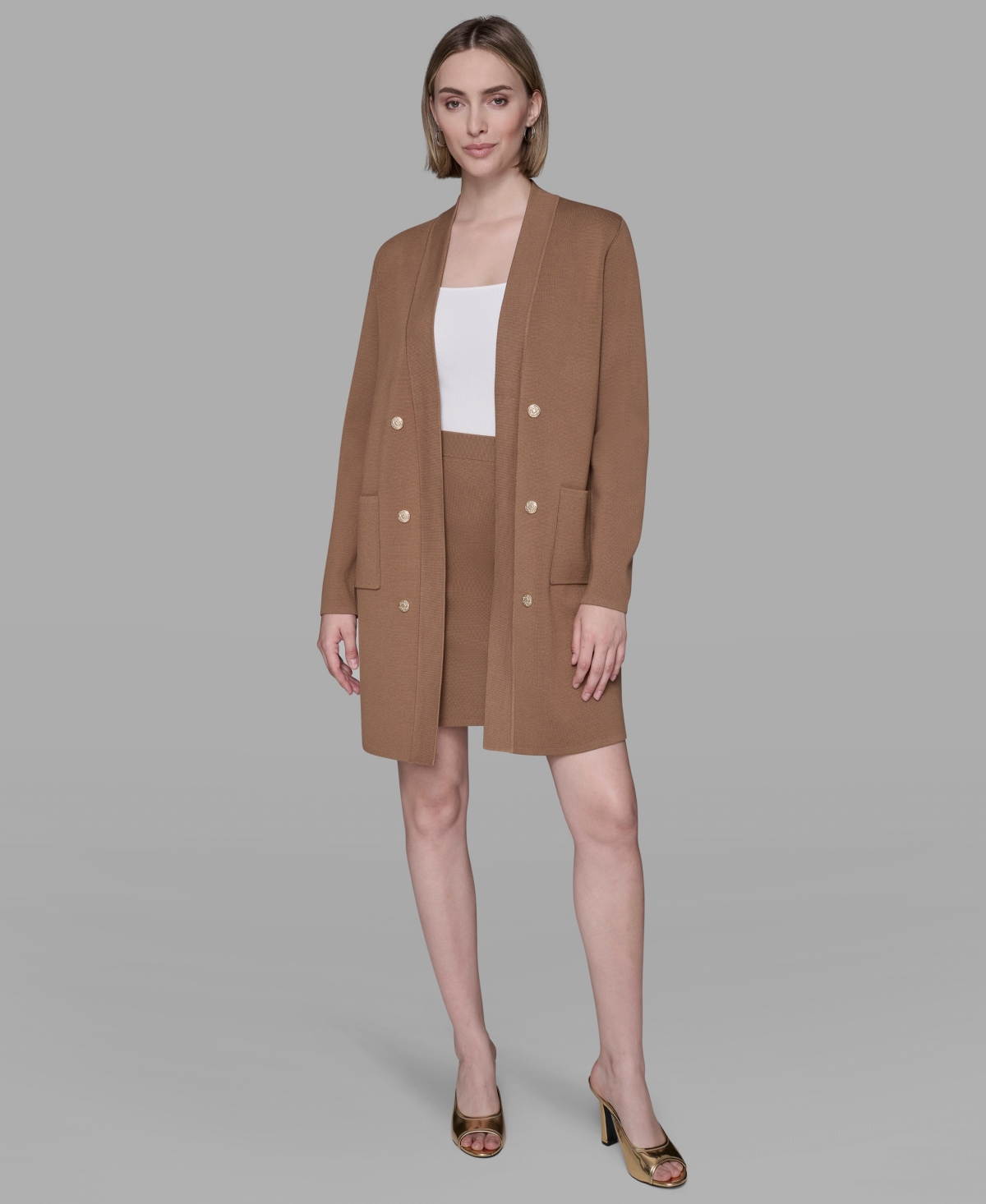 Karl Lagerfeld Women's Long Sleeves Cardigan Sweater In Brown