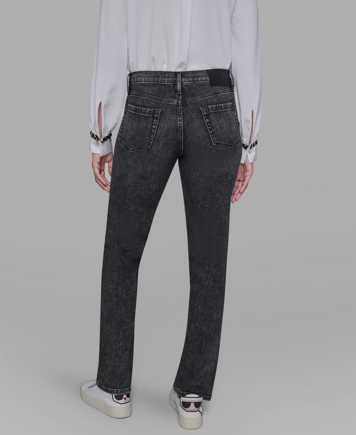 Karl Lagerfeld Women's Rhinestone-stripe Straight-leg Jeans In Gray