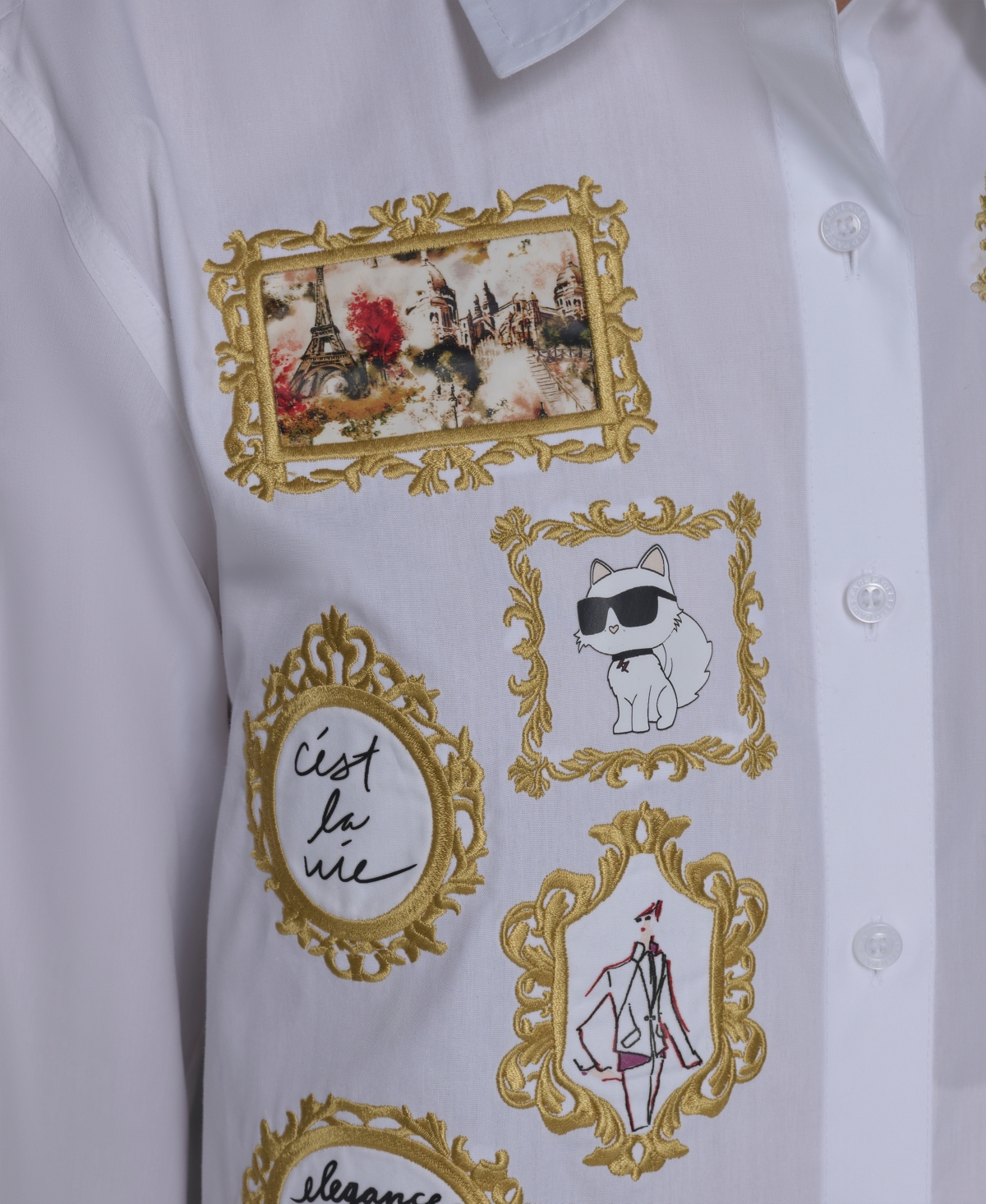 Karl Lagerfeld Women's Portrait Button Down Top In White