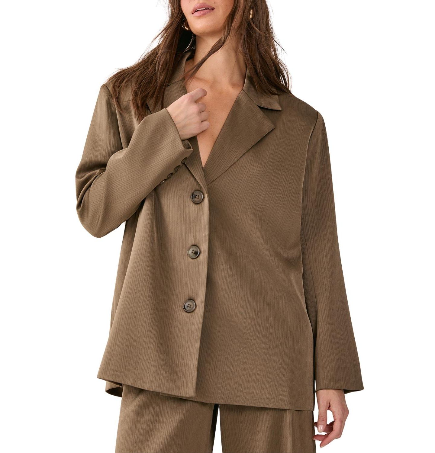 Женский пиджак Nasty Gal Satin Pleated Oversized Blazer, цвет: Оливковый — фото 3