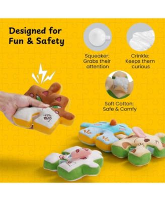 Interactive Squeaky Dog Puzzle Toys, 4-in-1 Tearable Rip Pull Apart Enrichment Plush Stuffed Crinkle Chew Toys for Small Medium Large Breeds