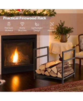 Firewood Log Rack with Unique Handle and Raised Feet-Black