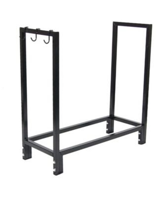 Outdoor Steel Firewood Log Rack Holder with Weather-Resistant Heavy-Duty Polyester Log Rack Cover - 30" - Black