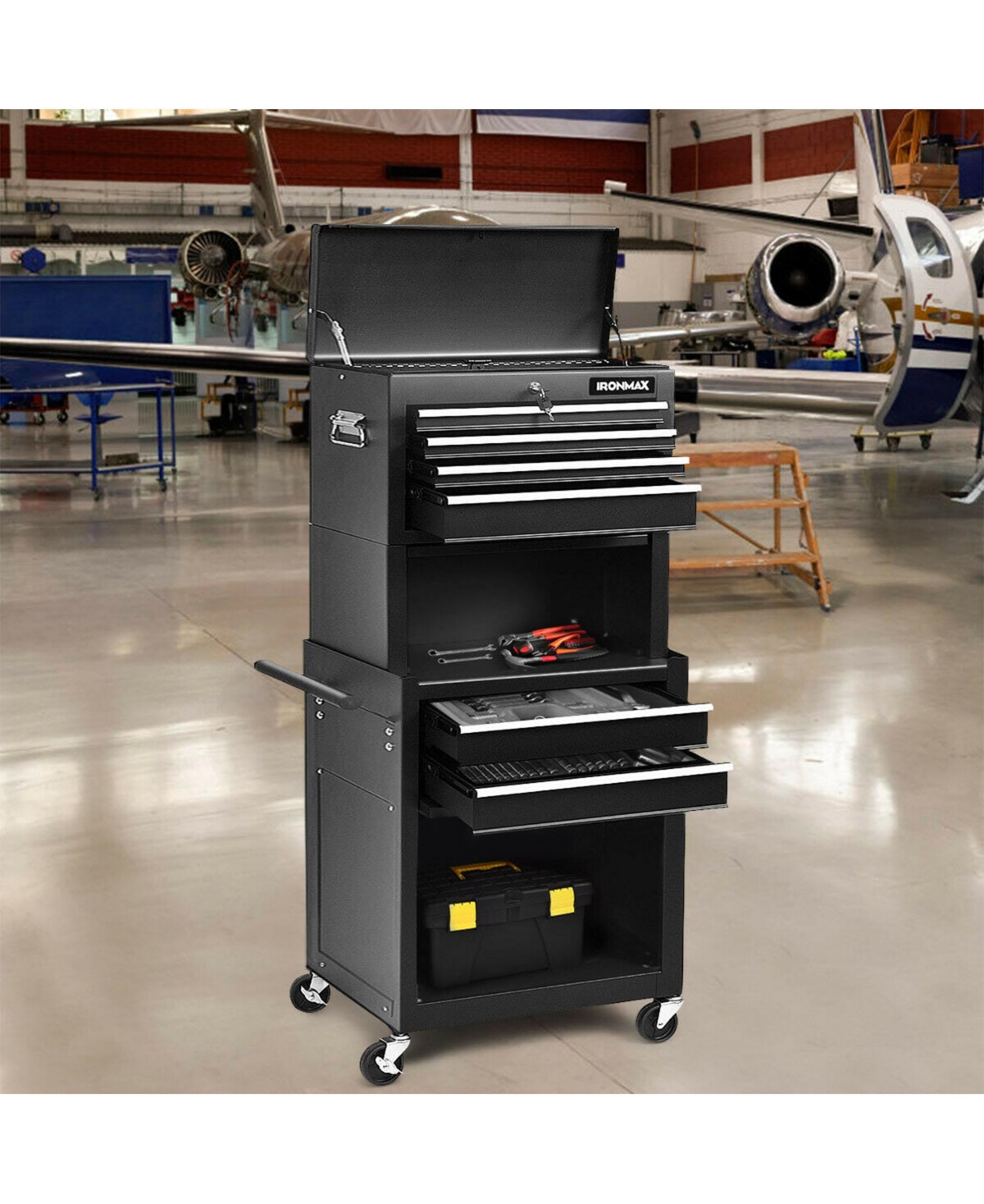 Sugift 6-Drawer Tool Chest with Heightening Cabinet-Black