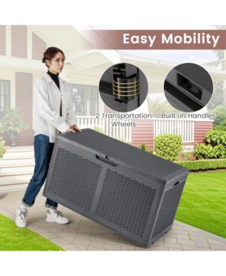 100 Gallon Resin Deck Box Outdoor Waterproof Storage Bench-Gray