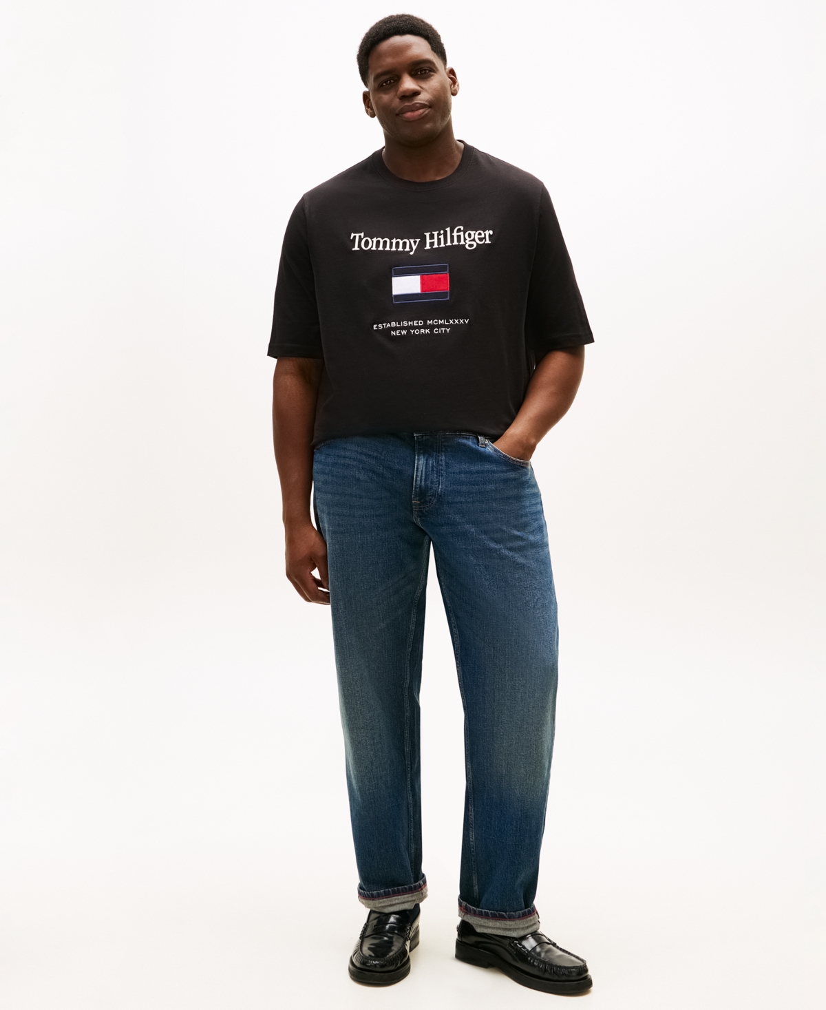 Tommy Hilfiger Men's Big & Tall Embroidered Flag T-shirt In Black