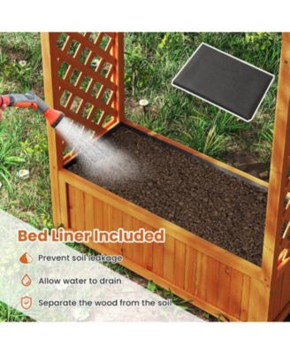 Raised Garden Bed Wooden Elevated Planter Box with Lattice Trellis & Ached Roof