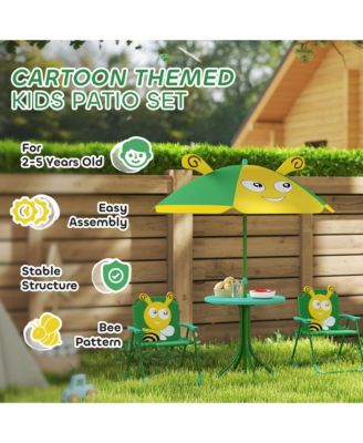 Kids Picnic Table and Chair Set with Height Adjustable Umbrella,