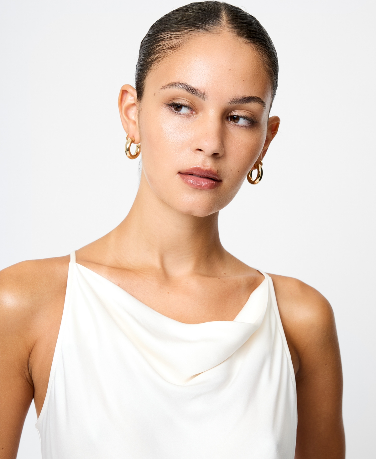 French Connection Ennis Satin Cowl Neck Top In White