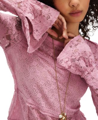 Women's Flared-Sleeve Sheer Lace Top