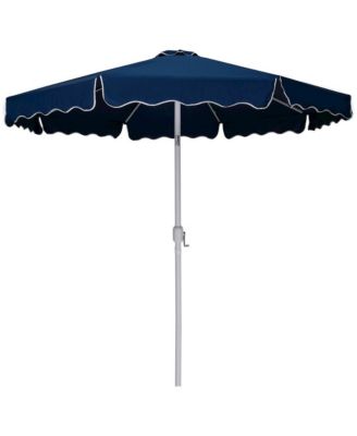 Amalfi Navy With Cream Piping / Matte White Metal Patio Umbrella with Base Sets