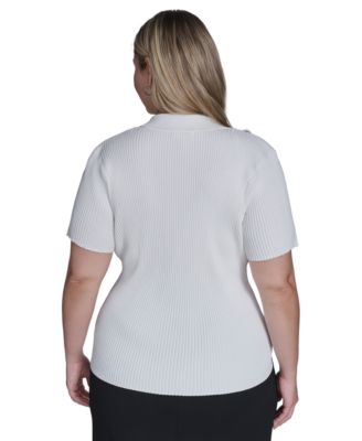 Plus Size Collared Short-Sleeve Sweater