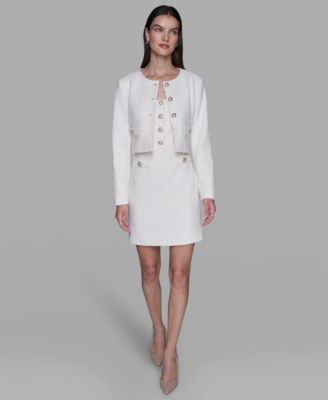 KARL LAGERFELD PARIS - Women's Long-Sleeve Knit Tweed Jacket