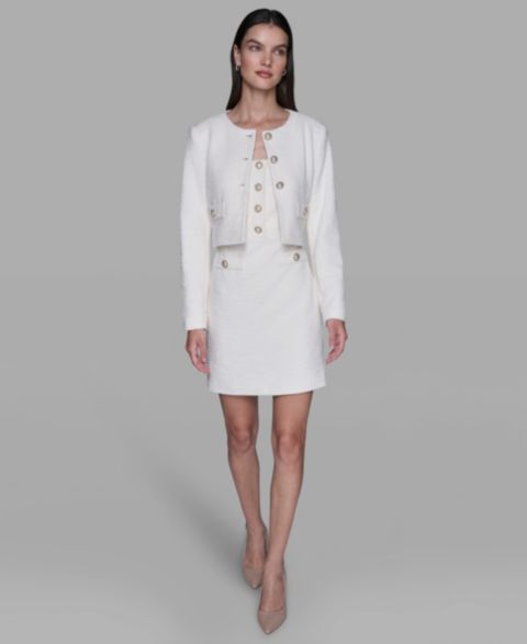 Женские куртки KARL LAGERFELD PARIS Long-Sleeve Tweed Jacket
