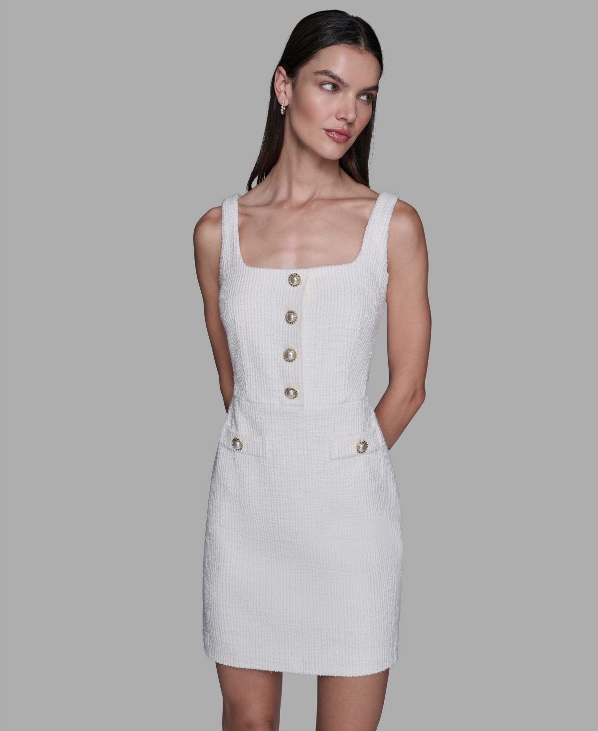 Karl Lagerfeld Women's Square Neck Sheath Dress In Gray