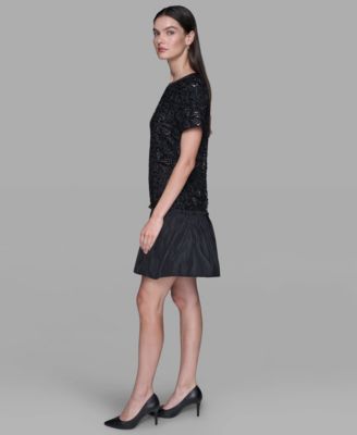 Women's Sequin Bow Applique Drop-Waist Dress