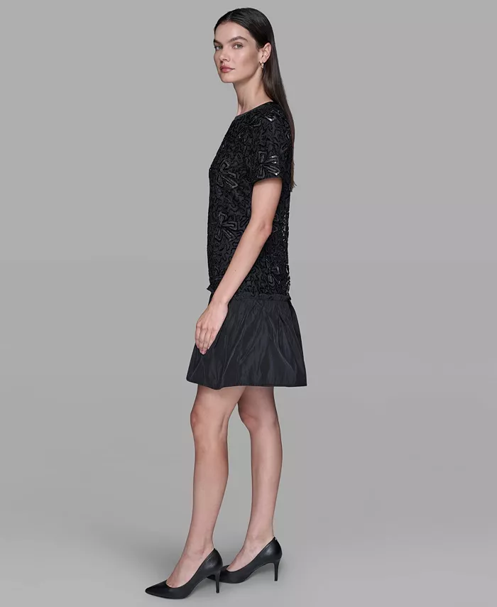 Women's Sequin Bow Applique Drop-Waist Dress - thumbnail 2