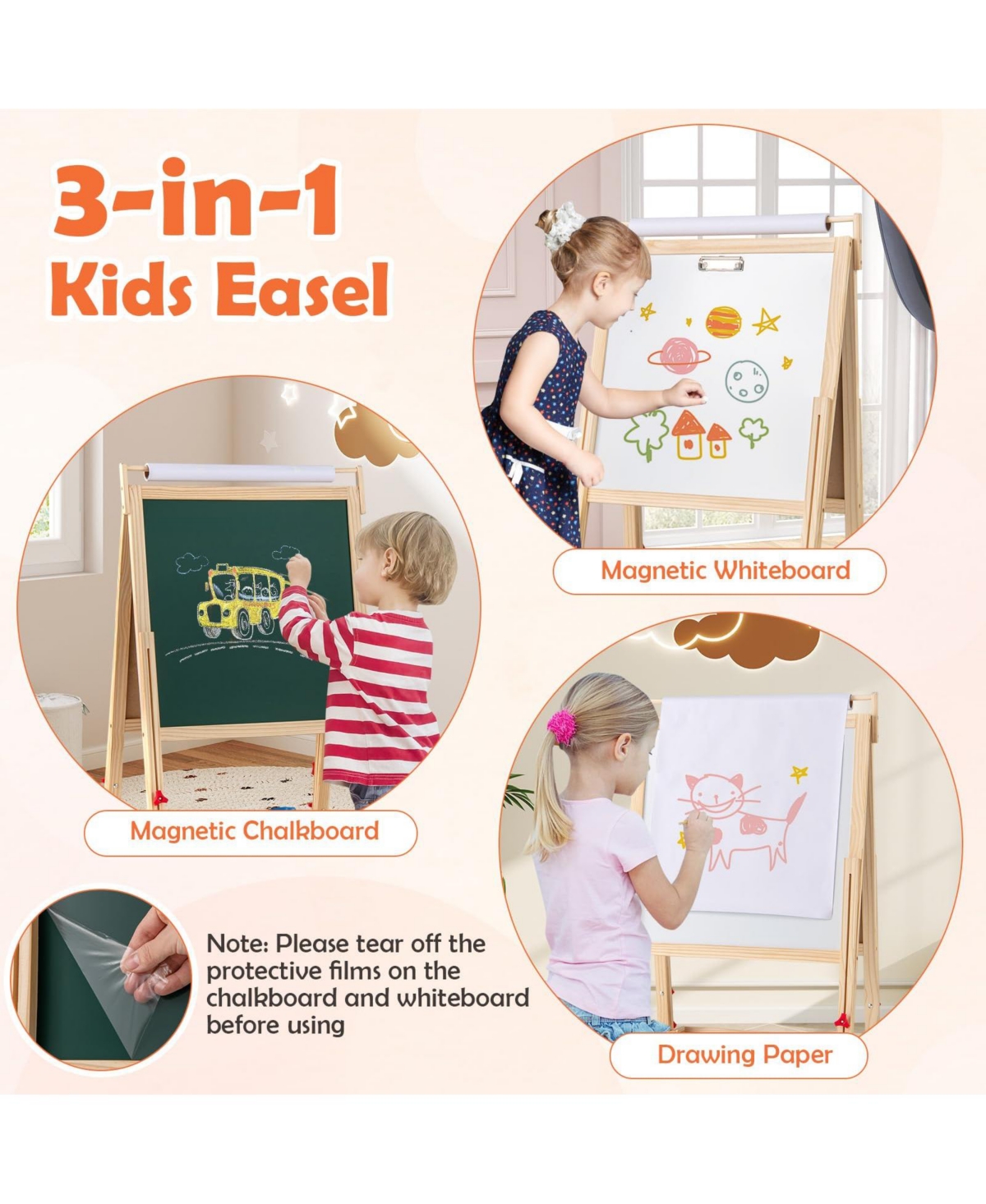 Mecale Adjustable Double-sided Easel with 4 Paint Cups