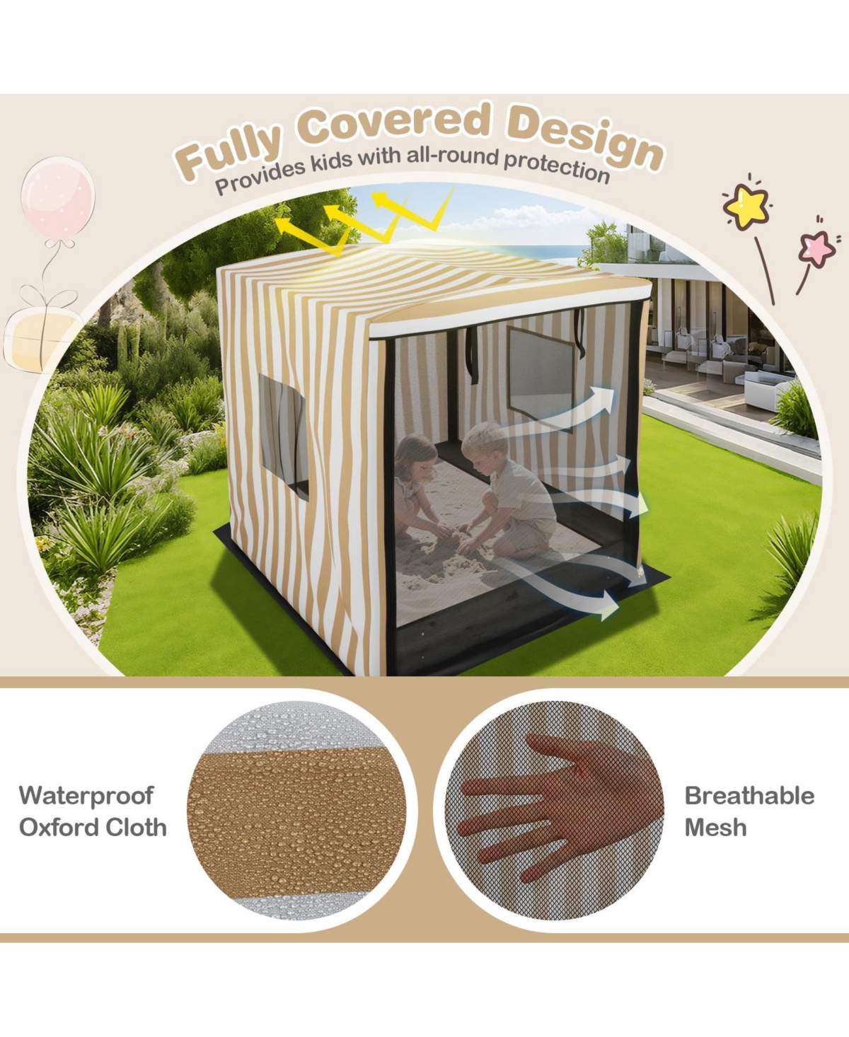 Mecale Wooden Sandbox With Canopy For Children 3+ Years Old