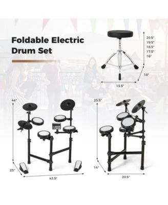 Electric Drum Set Foldable Drum Kit With 10 Demos and USB MIDI and 2 Drumsticks