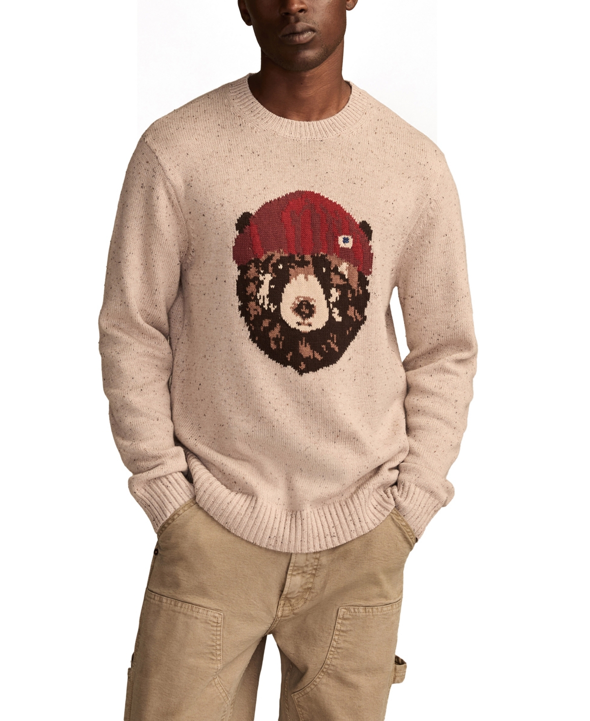 Lucky Brand Men's Bear Design Pull-Over Sweater
