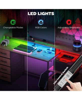 67" Computer Desk Home Office Desk with File Cabinet Lights