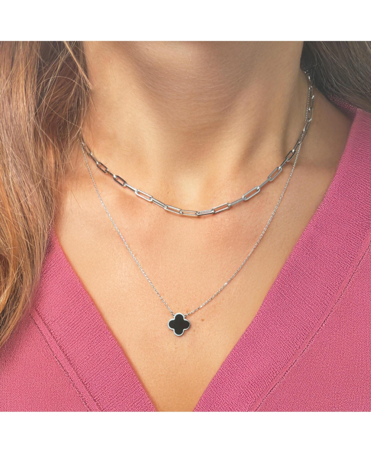 The Lovery Small Onyx Single Clover Necklace 14K White Gold