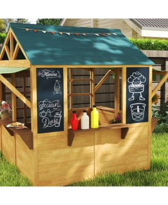 Outdoor Playhouse, Foldable Wooden Kids Cottage,