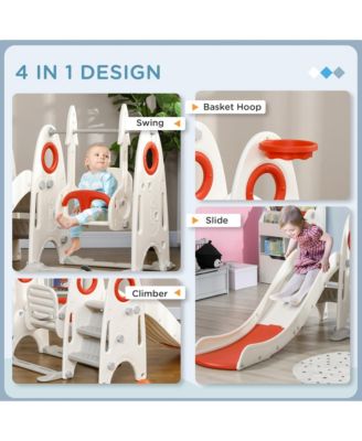 Toddler Swing and Slide Set with Basketball Hoop, Rocket Theme,