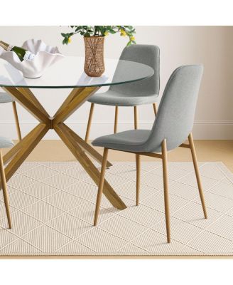 5-Piece Oak Finish Modern Round Glass Dining Set