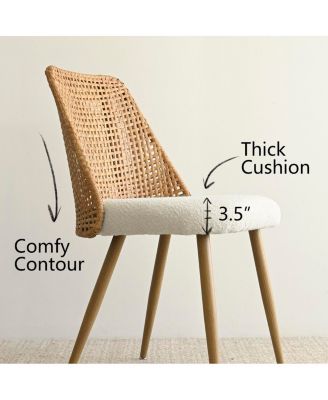 5-Piece Dining Set, 39.5'' Round Table with Faux Rattan Back Chairs and Metal Legs for Kitchen or Small Dining Room-Maison Boucle