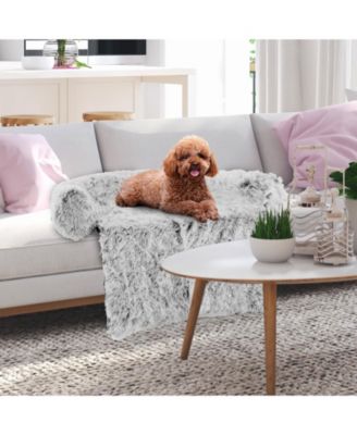 White Plush Calming with Anti-Slip Bottom Dog Couch Bed