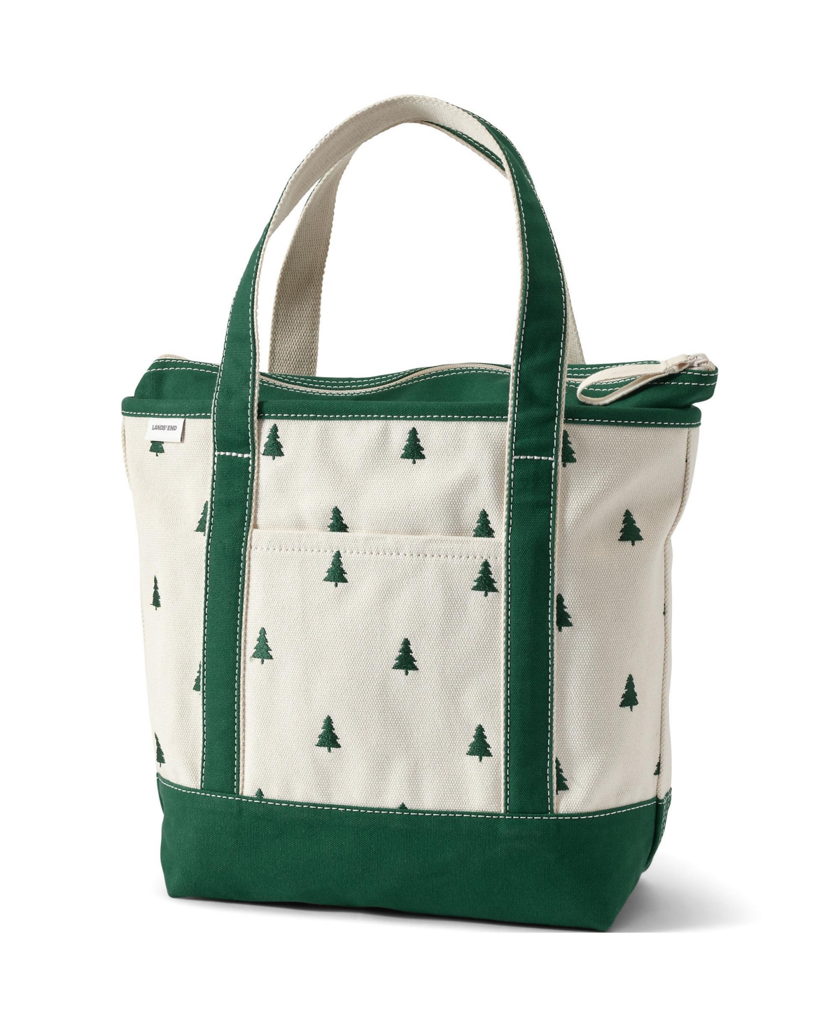Lands' End Medium Embroidered 5 Pocket Zip Top Canvas Tote Bag