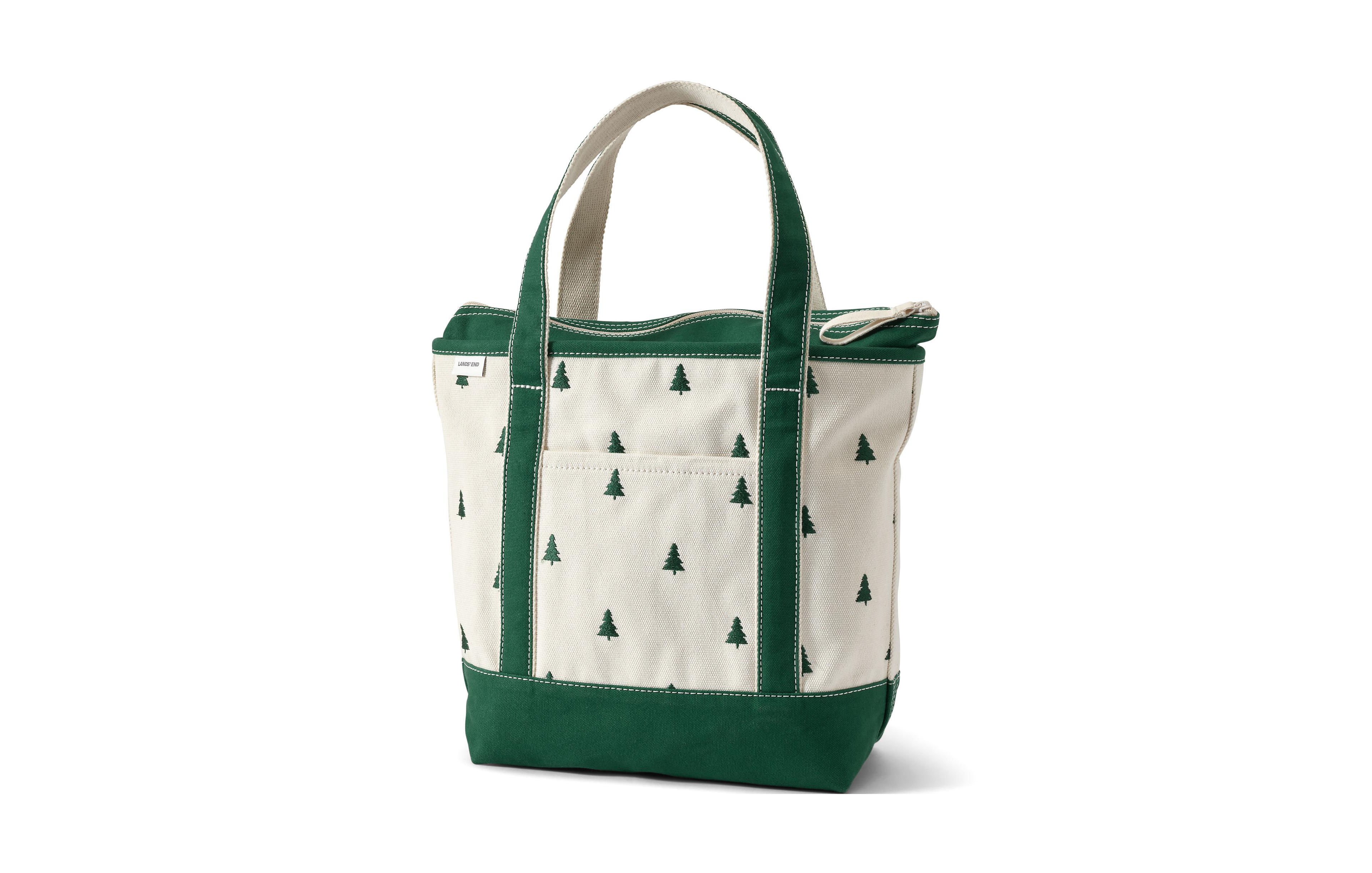 Lands' End Medium Embroidered 5 Pocket Zip Top Canvas Tote Bag