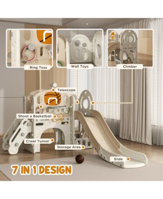 7-in-1 Toddler Slide, Playset Indoor for Ages 1-6 Years w/ Ring Toss
