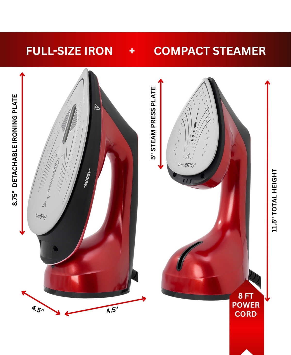 True & Tidy Duopress Xl Iron And Steamer In Red