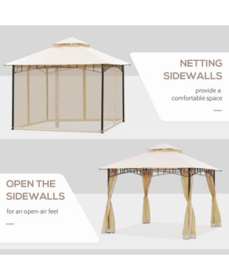 10' x 10' Patio Gazebo with Mesh Sidewalls & 2-Teir Canopy,