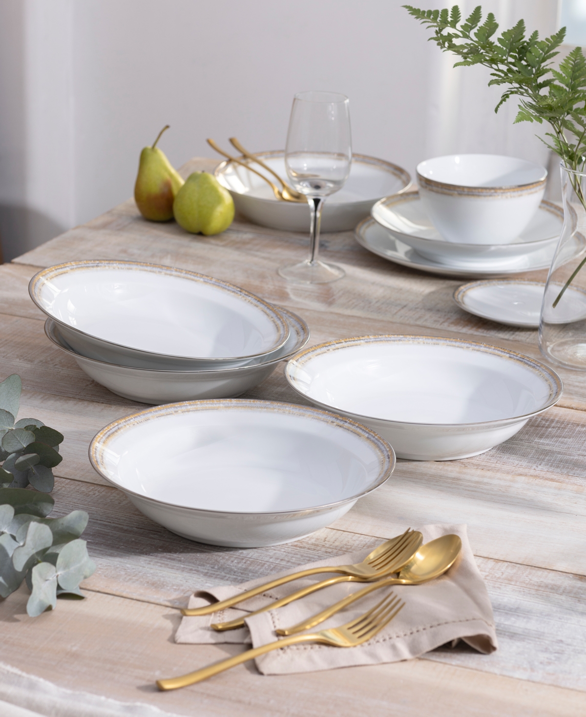 Noritake Raylan Rim Dinner Bowls, Set Of 4, Service For 4 In White