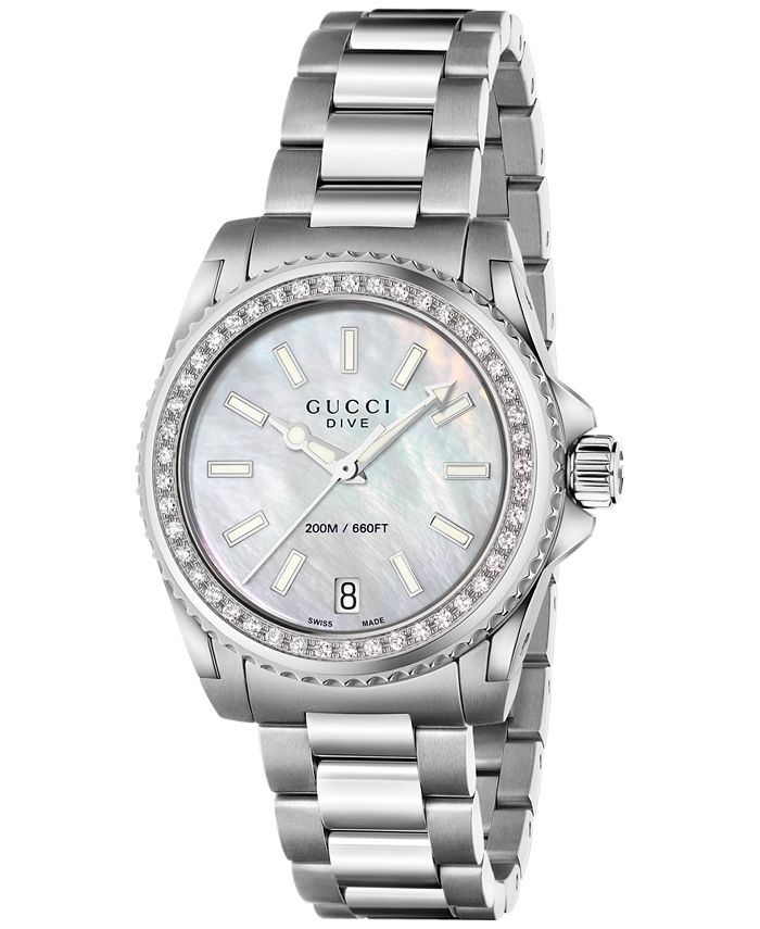 Gucci Women's Swiss Dive Diamond (1/2 ct. t.w.) Stainless Steel Bracelet Watch 32mm YA136406 & Reviews Macy's