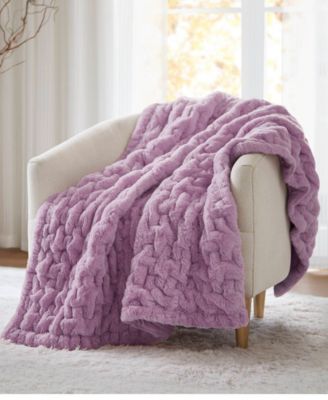 Ruched Reversible Faux-Fur Throw, 50" x 60"