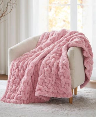 Ruched Reversible Faux-Fur Throw, 50" x 60"