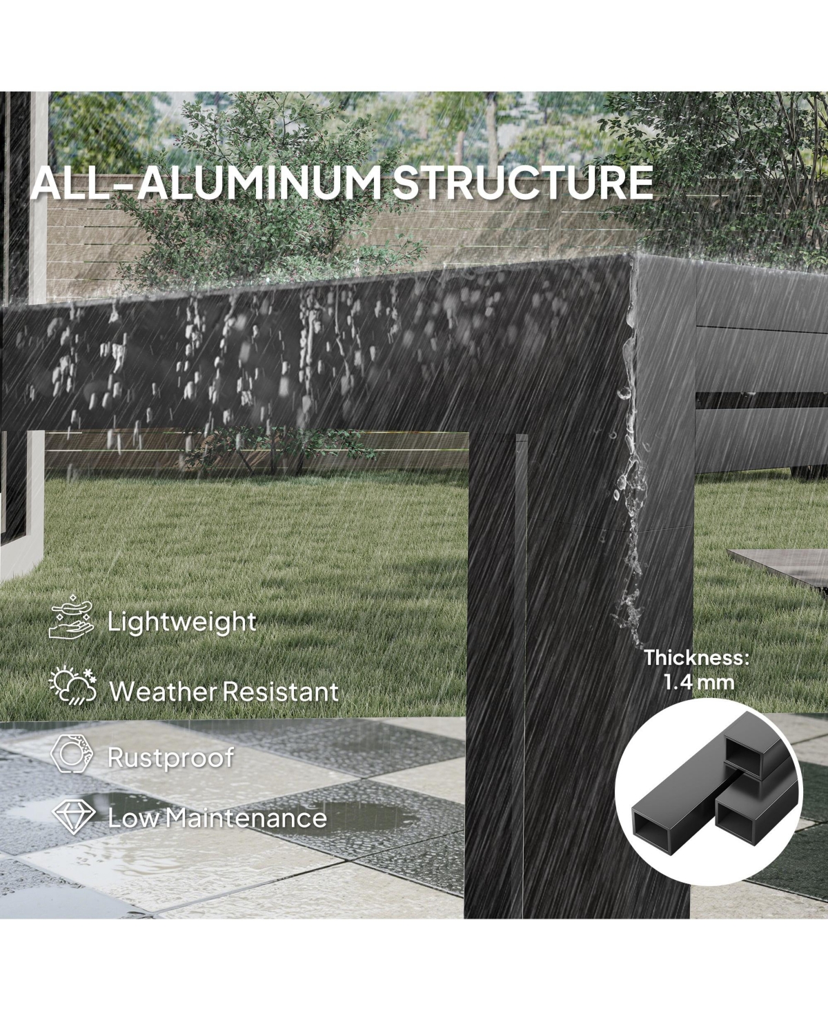 Outsunny 35.5"-71" Expandable Aluminum Outdoor Dining Table for 4-6 People