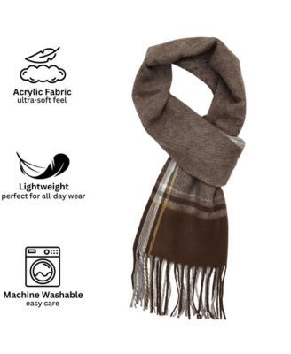 Men's Scarf Soft Knit Winter Scarves Plaid Striped or Solid Neck Covering Long Warm Stylish