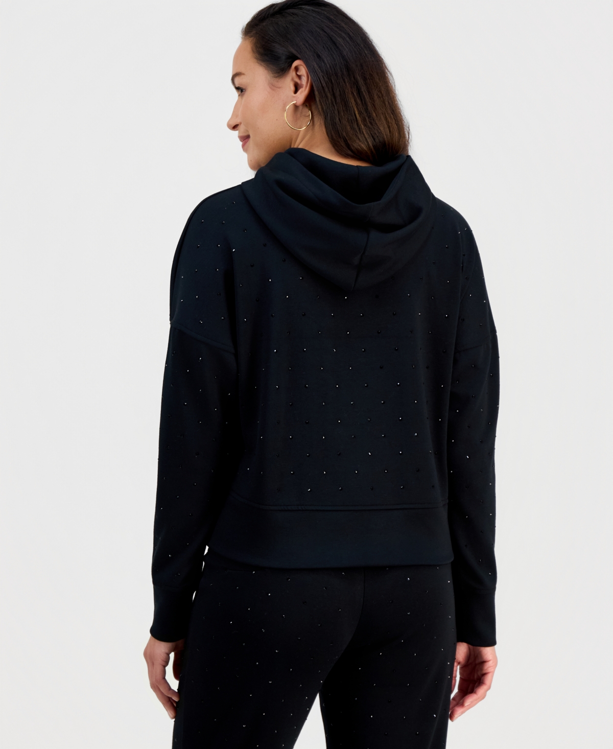 Inc International Concepts Petite Shine Embellished Hoodie, Macy's Exclusive In Black